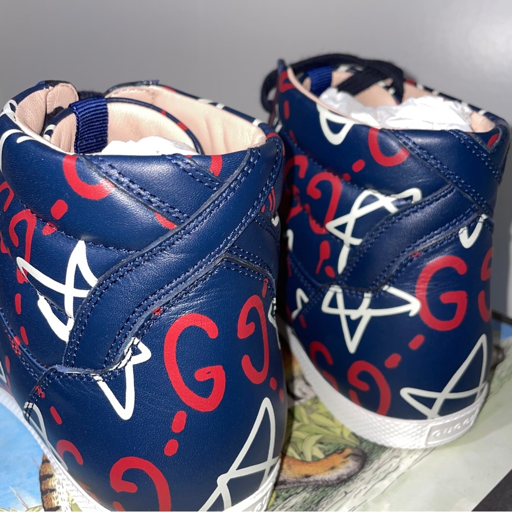 Gucci Ghost Logo High-top Star Leather Sneakers - Picture 3 of 12